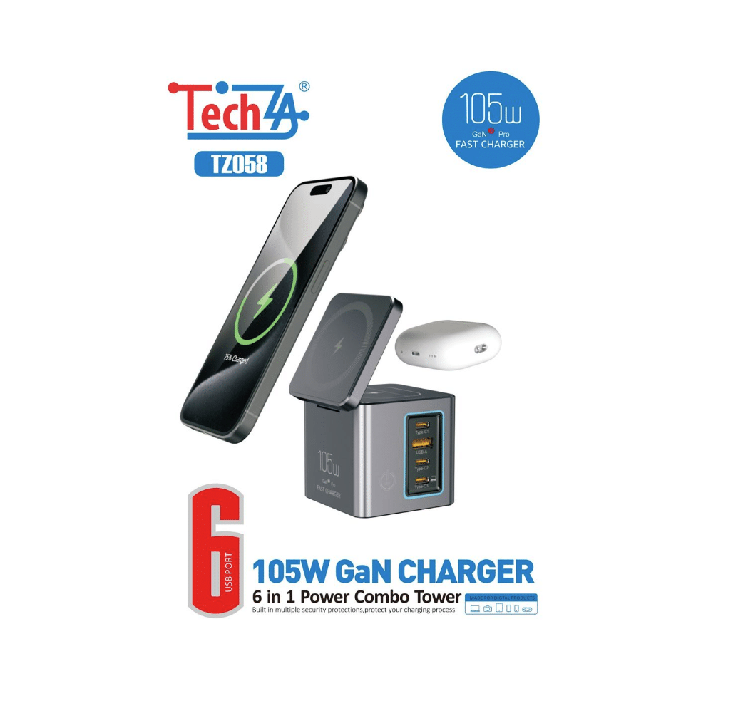 TechZA 105W GaN 6-in-1 Wireless Charging Tower - TZ058 - Image 4