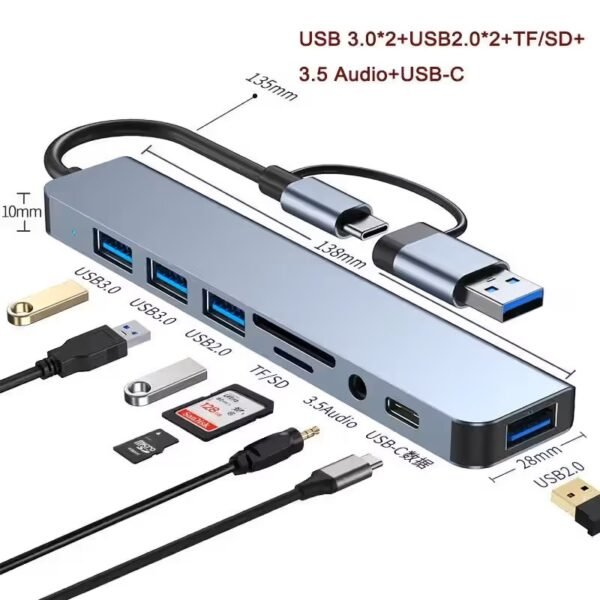 USB 3.0 5/8 Port Hub OTG Adapter 5Gpbs High Speed USB 3.0 2.0 Splitter 3.5 Audio