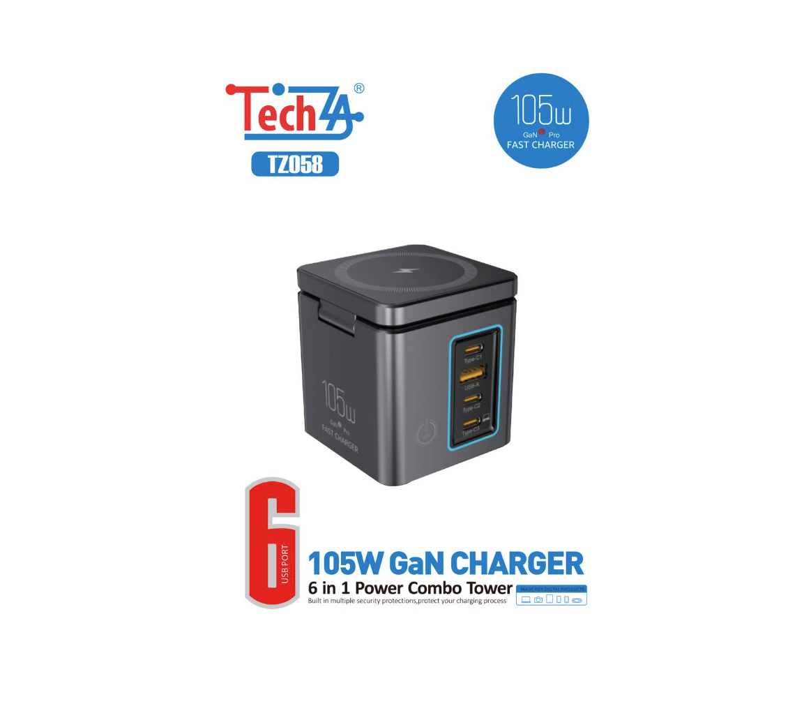 TechZA 105W GaN 6-in-1 Wireless Charging Tower - TZ058 - Image 3