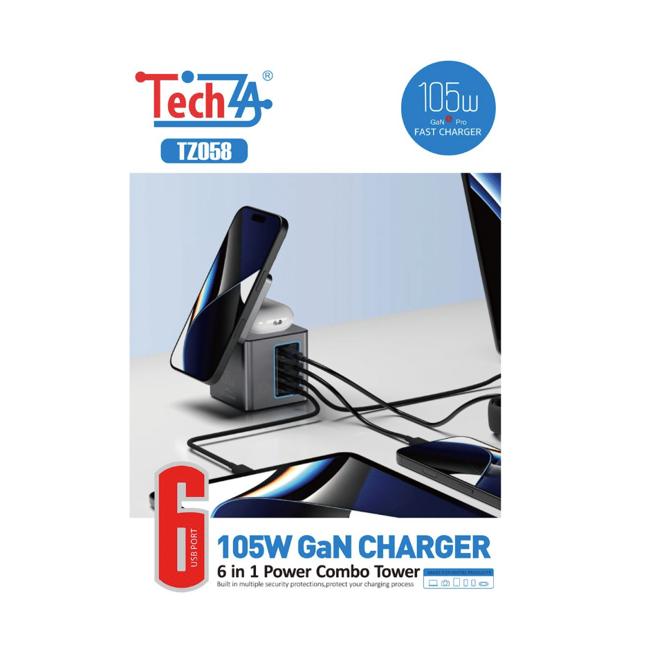 TechZA 105W GaN 6-in-1 Wireless Charging Tower - TZ058 - Image 2