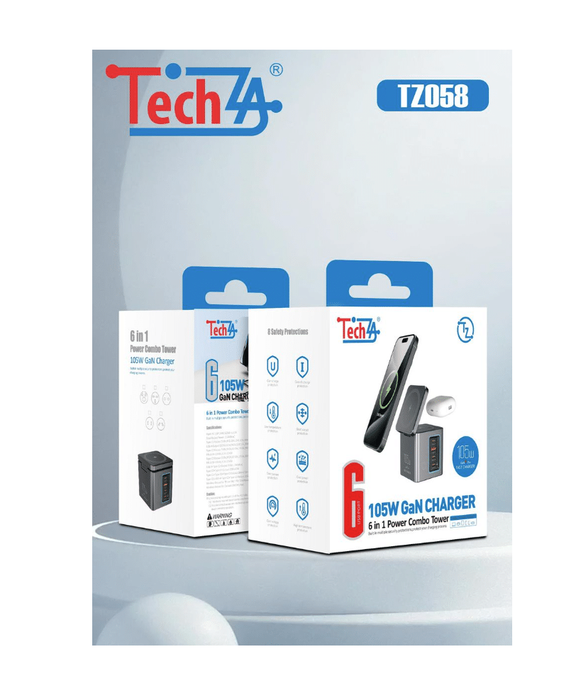 TechZA 105W GaN 6-in-1 Wireless Charging Tower - TZ058