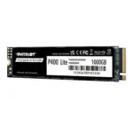 A Patriot P400 Lite 1TB M.2 PCIe Gen 4 x4 NVMe SSD featuring a slim, rectangular design. Its label displays technical specifications, certification logos, barcodes, and a serial number.